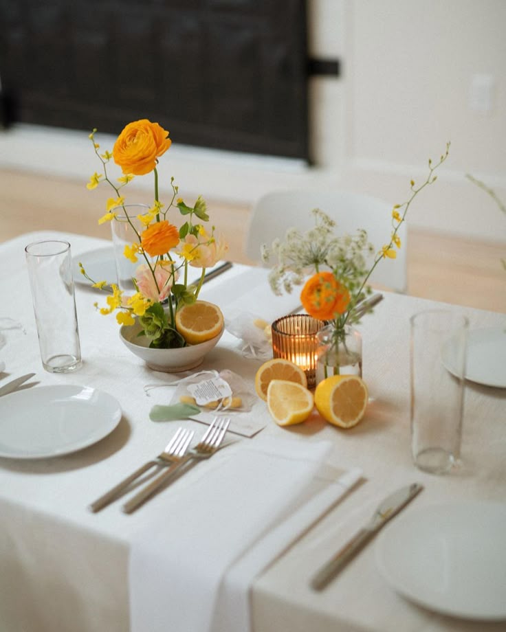 Citrus and floral tablescape detail