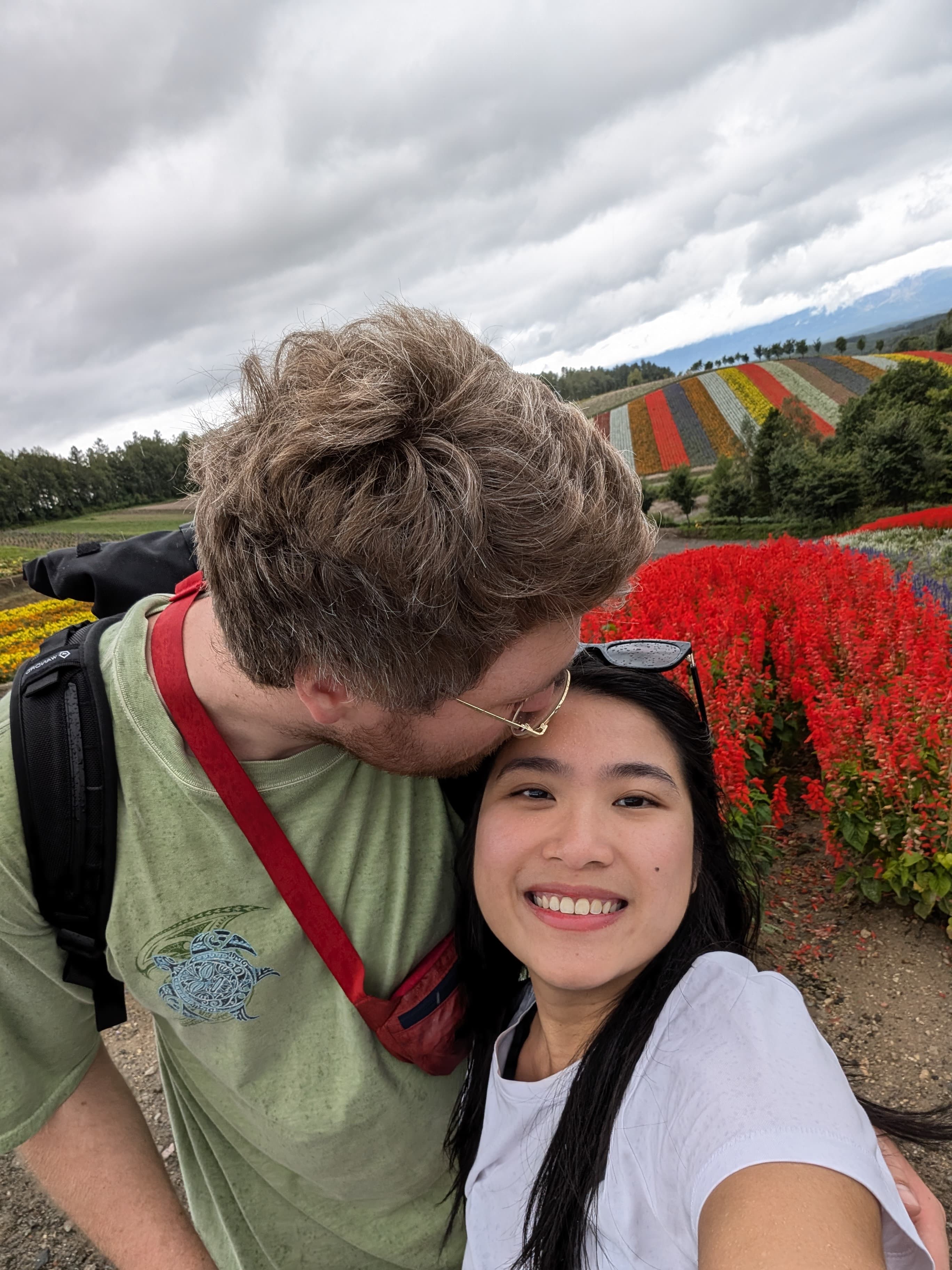 Romantic moment surrounded by wildflowers